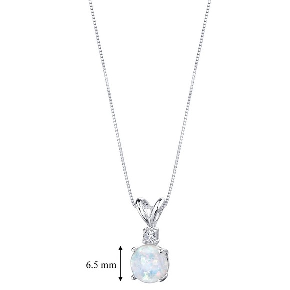 14Karat White Gold Opal Diamond Solitaire Necklace - Picture 2 of 6
